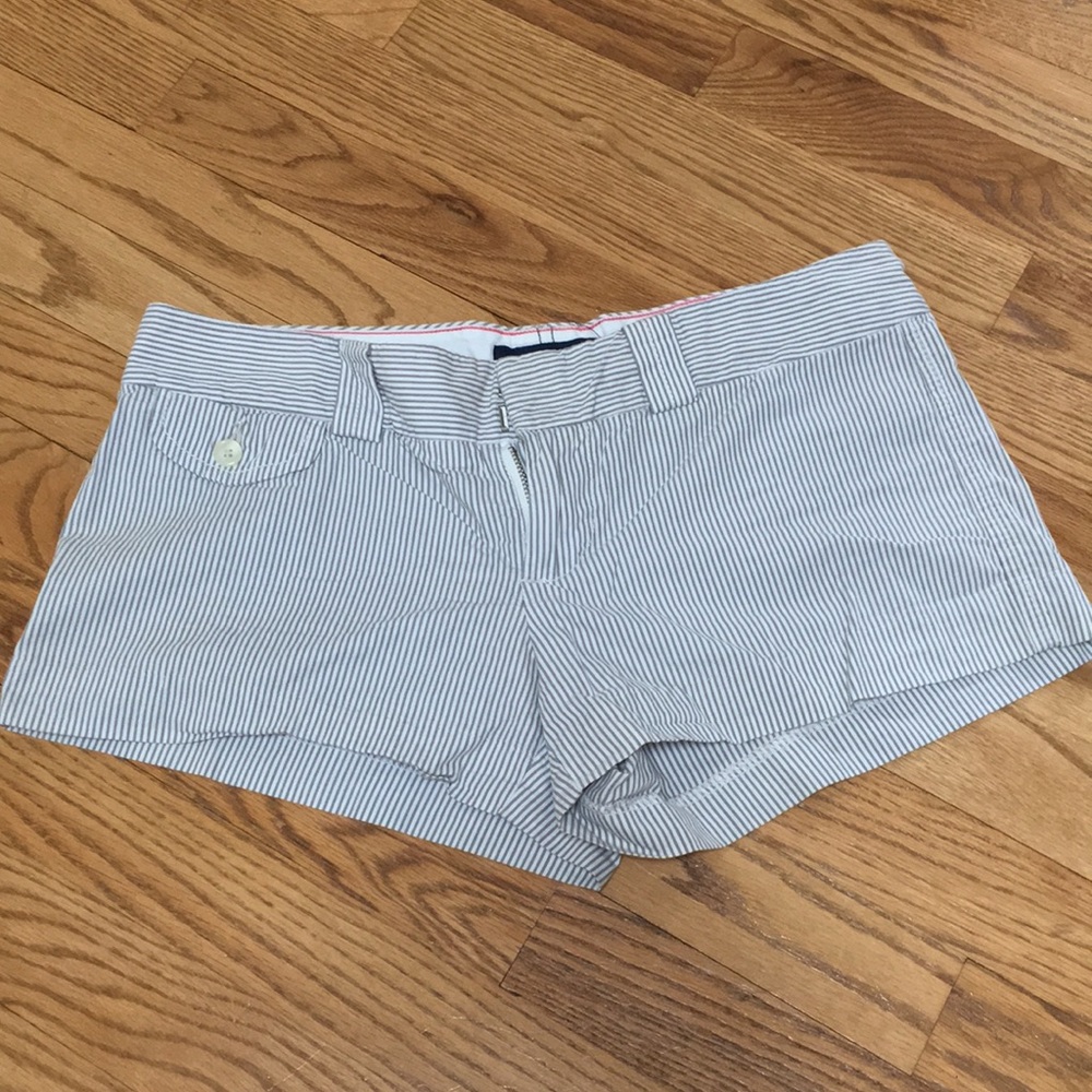 American Eagle grey and white pinstripe shorts
